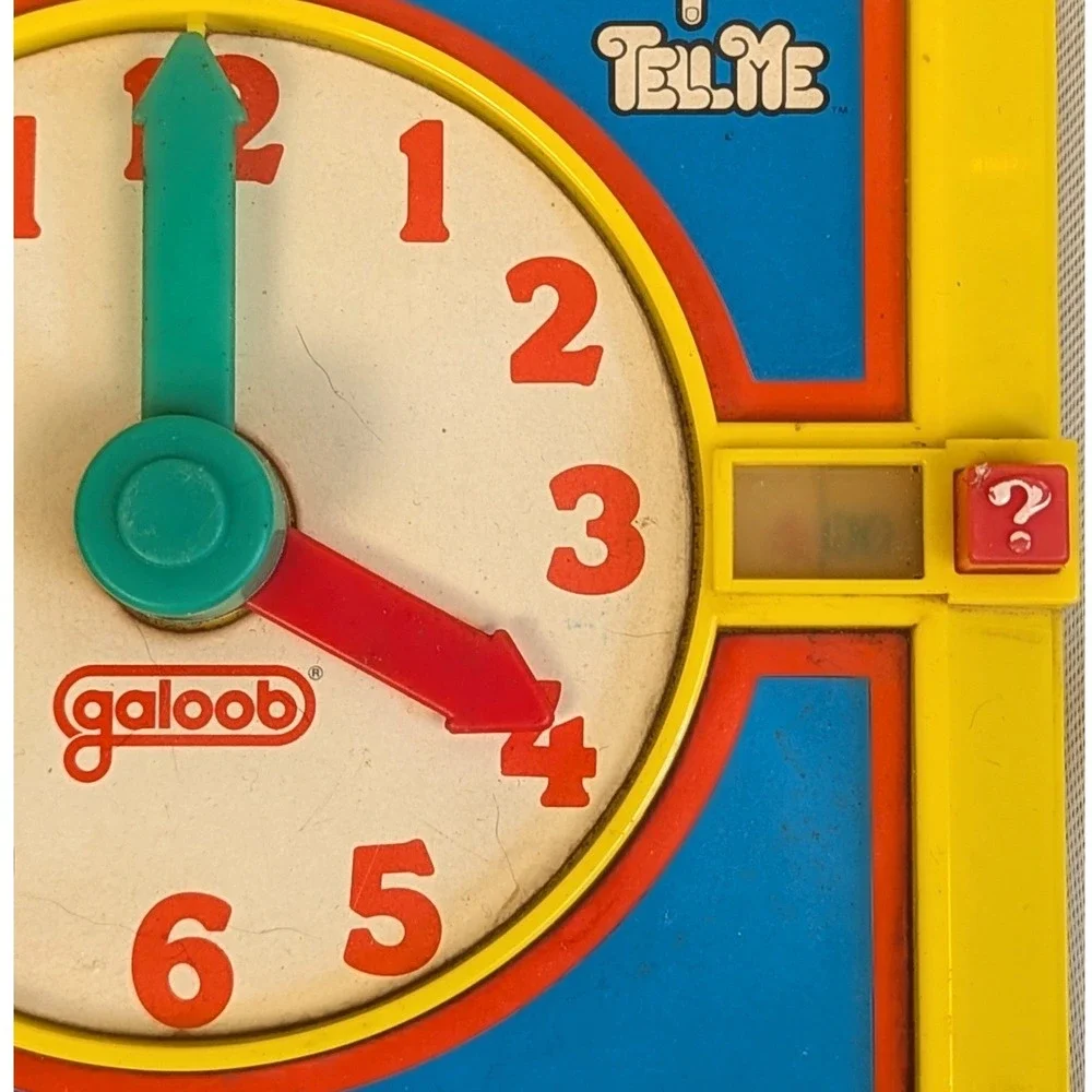 Vintage 1988 Galoob Touch N Tell Me Learning Clock Toy Yellow Retro Education